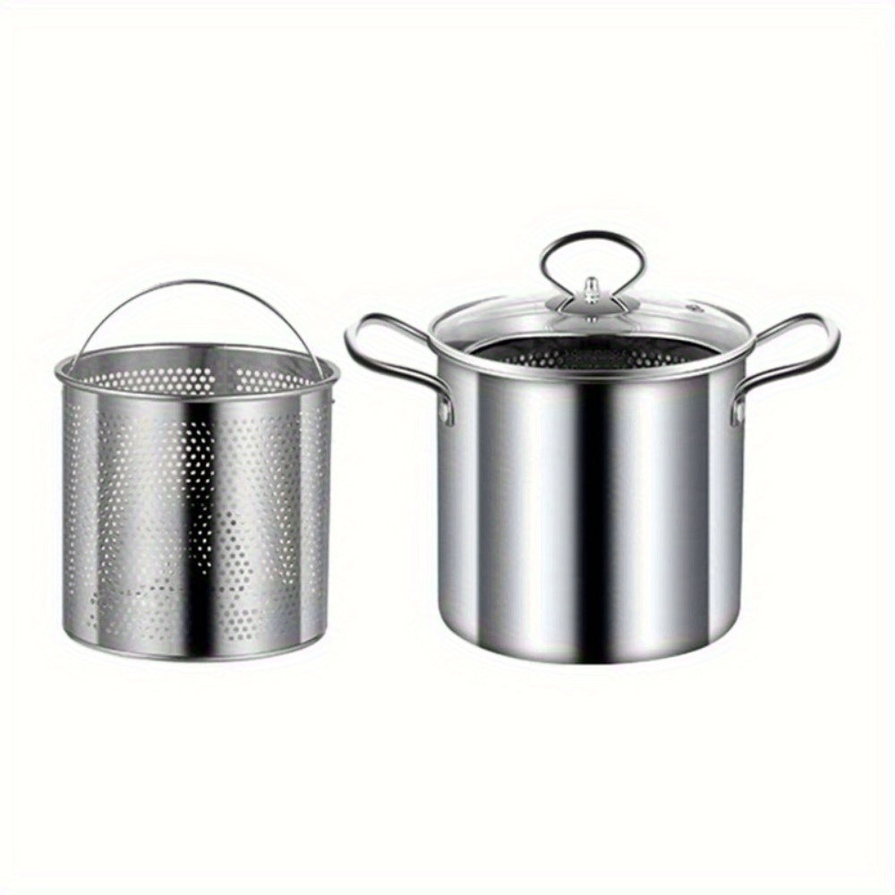 3.5L Stainless Steel Deep Fryer Pot with Basket and Clear Lid