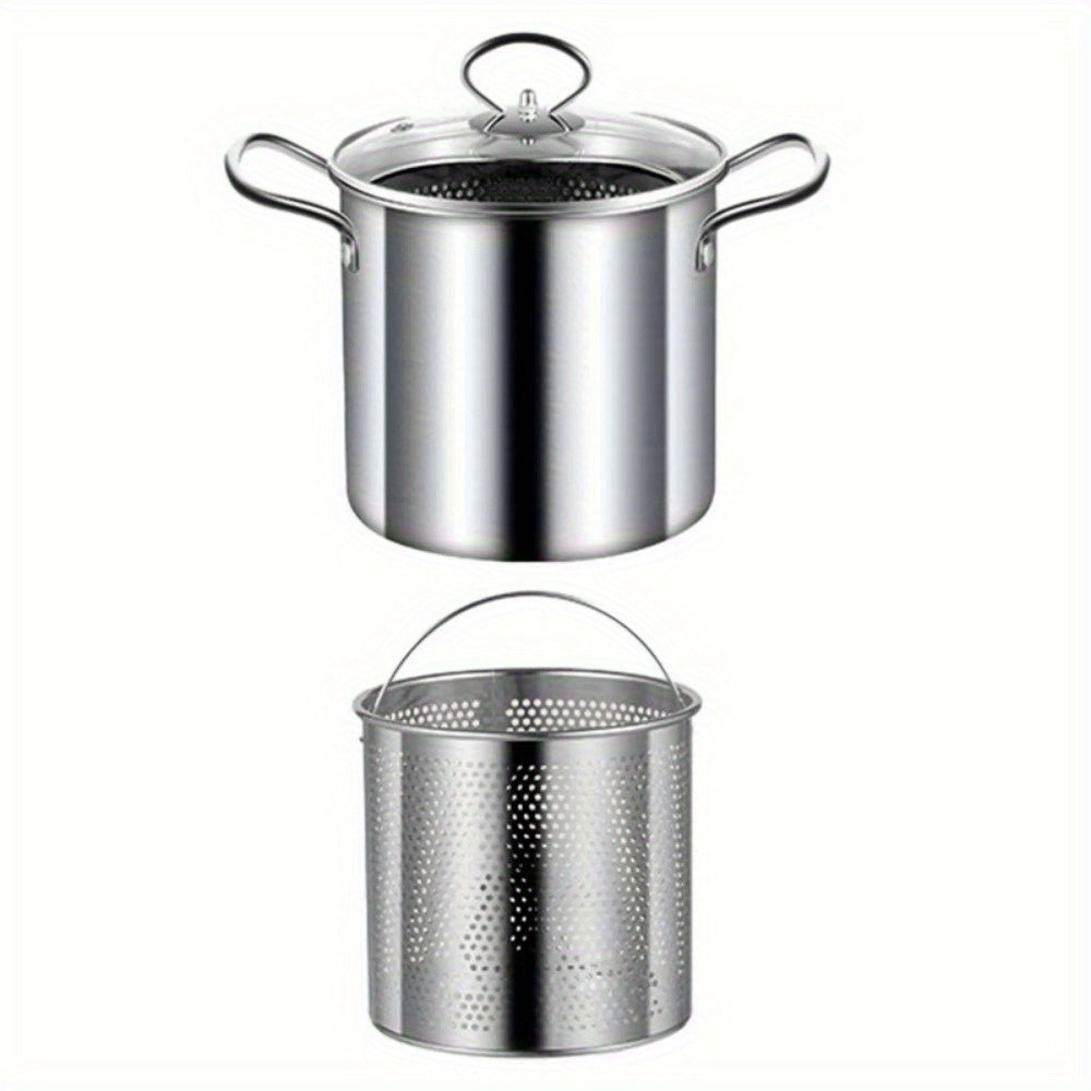 3.5L Stainless Steel Deep Fryer Pot with Basket and Clear Lid