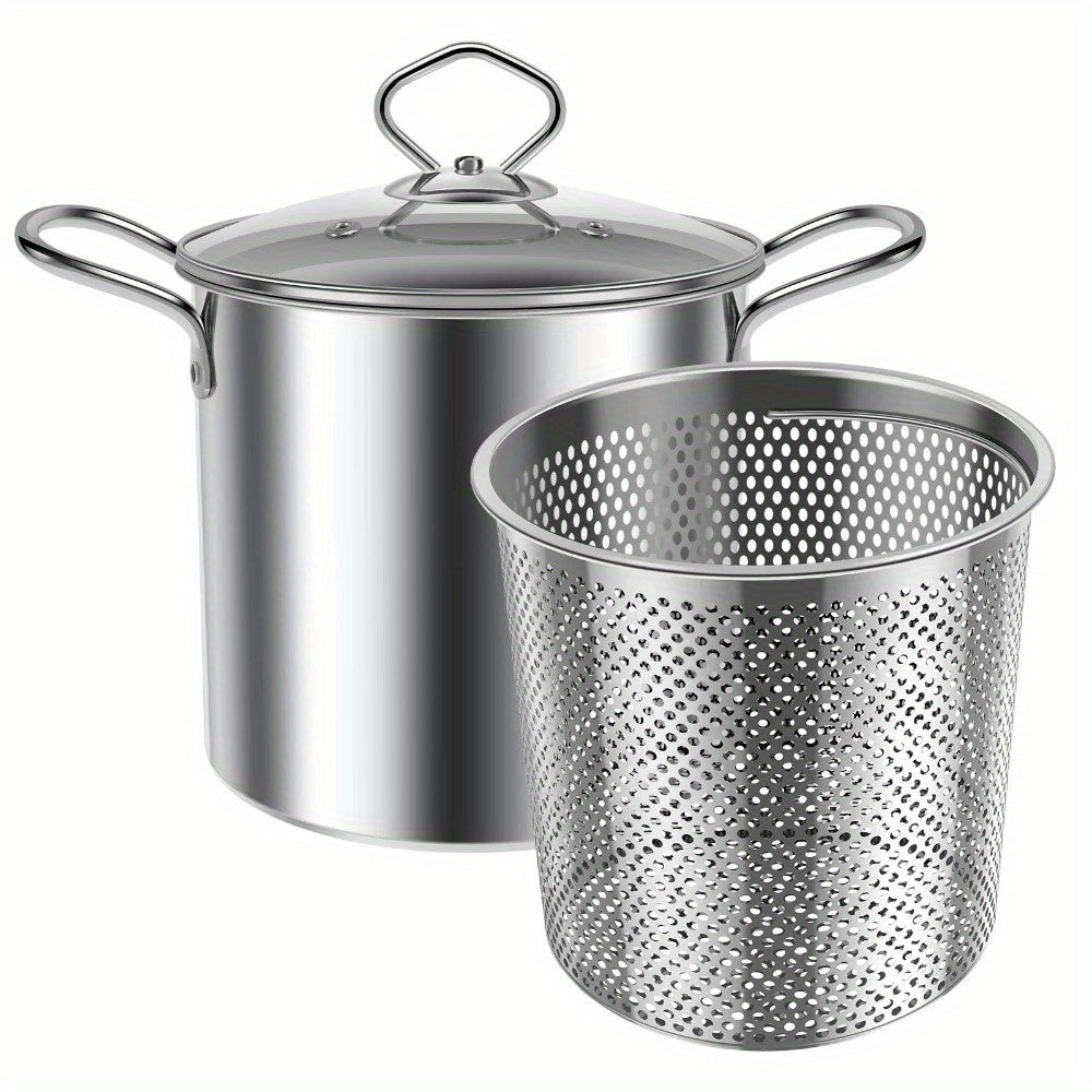 3.5L Stainless Steel Deep Fryer Pot with Basket and Clear Lid