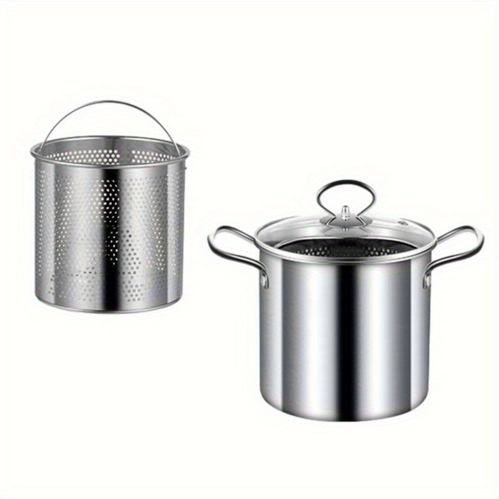 3.5L Stainless Steel Deep Fryer Pot with Basket and Clear Lid