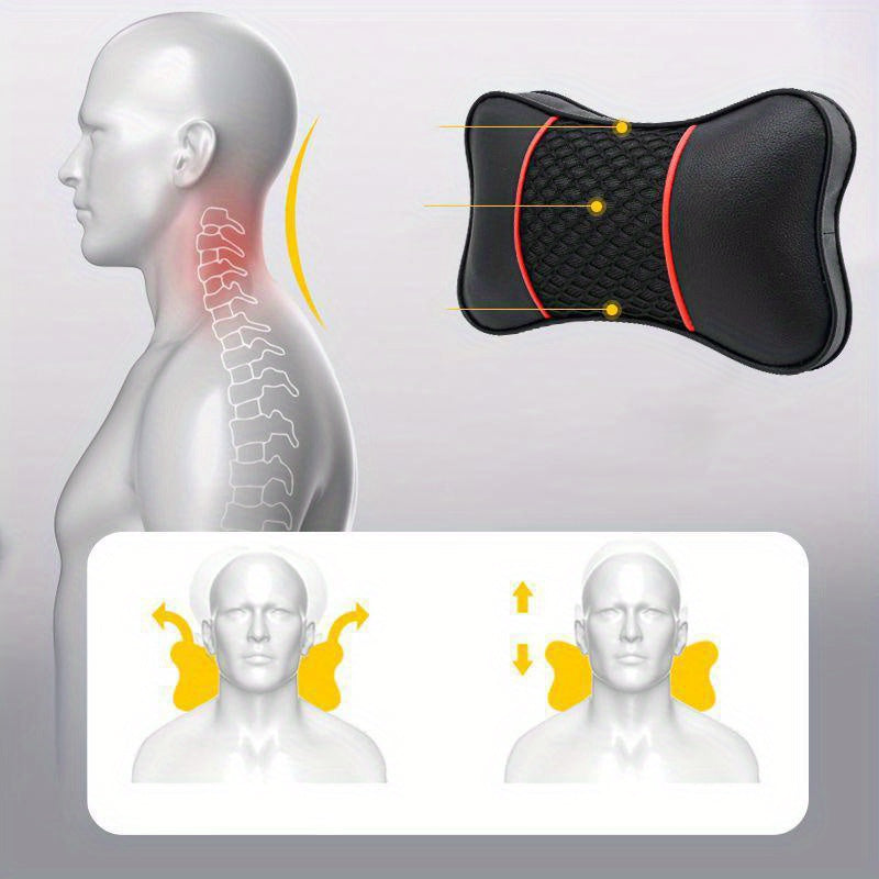 Ergonomic Car Neck Pillow Breathable Faux Leather Headrest with Mesh Ventilation
