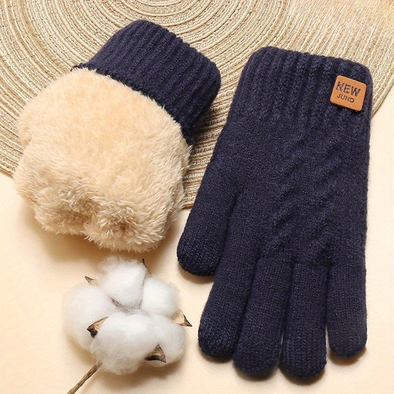 Women's Touchscreen Knit Gloves with Imitation Wool and Crochet Design