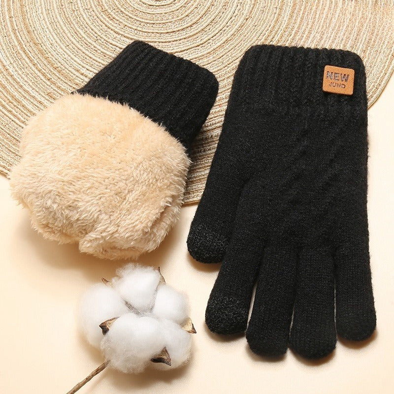 Women's Touchscreen Knit Gloves with Imitation Wool and Crochet Design