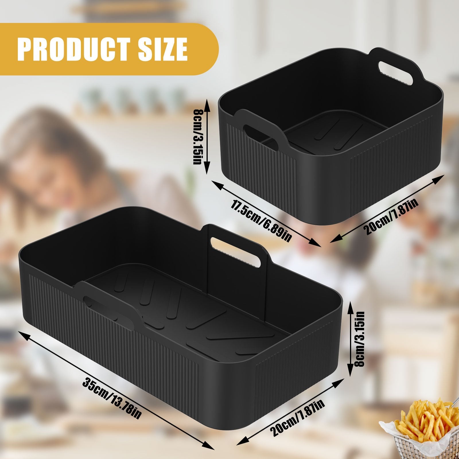 Silicone Air Fryer Liners 3 ta to'plam, pech, bug'lanish uchun yopishmaydigan pishirish matolari