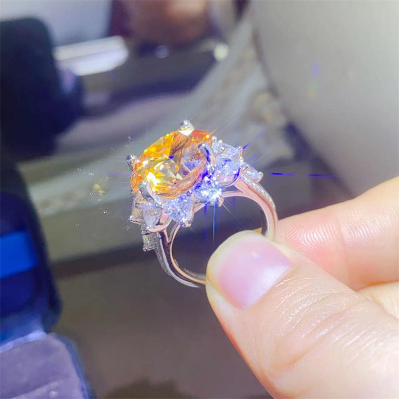 Sterling Silver 10 Carat Yellow Champagne Sunflower Ring Moissanite Gift