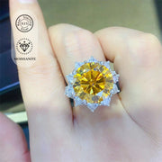 Sterling Silver 10 Carat Yellow Champagne Sunflower Ring Moissanite Gift