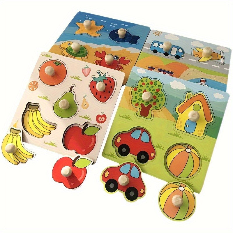 Wooden 3D Fruit Puzzle Board for Children Ages 0-3 Educational Toy Hand-Eye Coordination Gift
