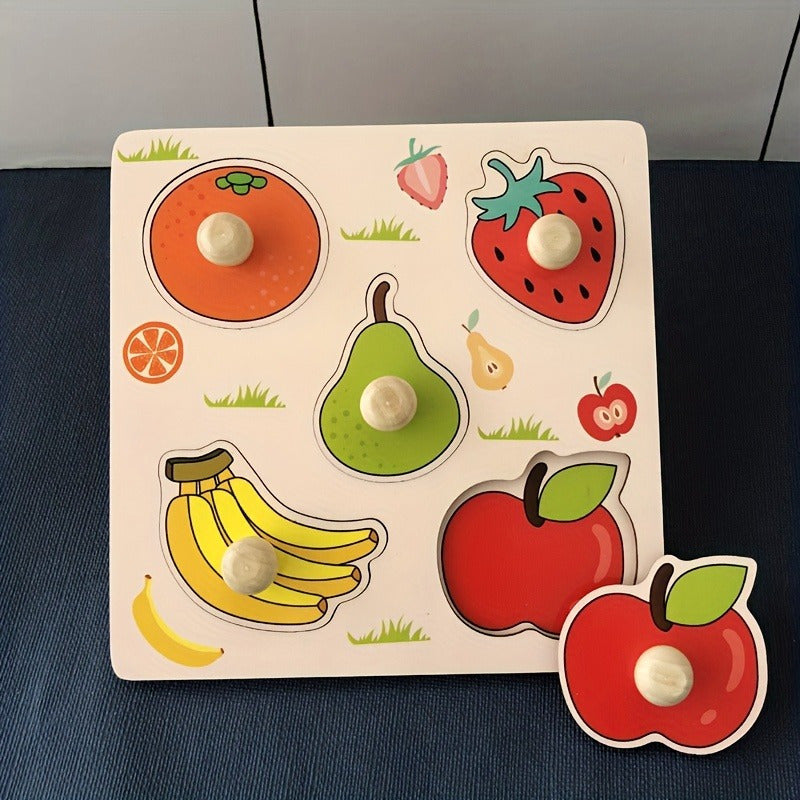 Tablero de rompecabezas de frutas en 3D de madera para niños de 0 a 3 años Juguete educativo Coordinación mano-ojo Regalo