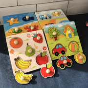 Tablero de rompecabezas de frutas en 3D de madera para niños de 0 a 3 años Juguete educativo Coordinación mano-ojo Regalo