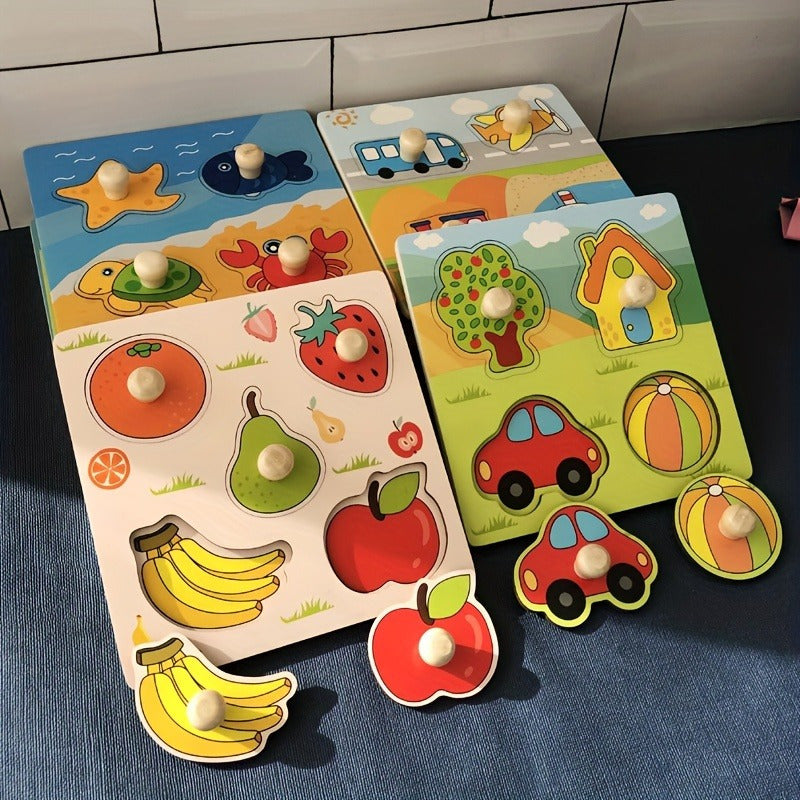 Wooden 3D Fruit Puzzle Board for Children Ages 0-3 Educational Toy Hand-Eye Coordination Gift