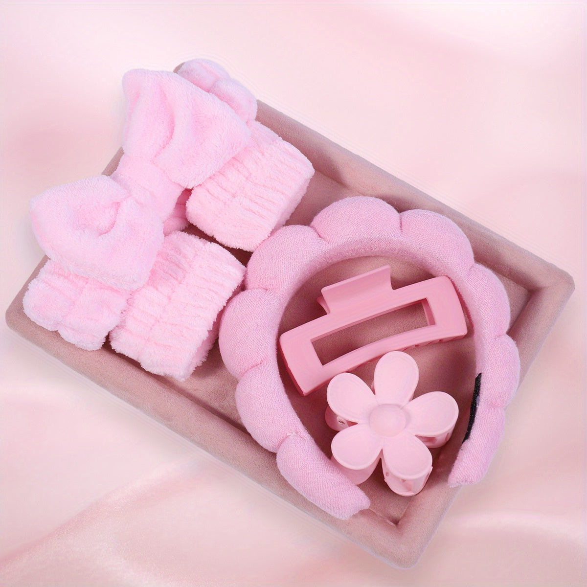 Women’s Hair Accessory Set with Linen Headband Wristbands and Bow Clips