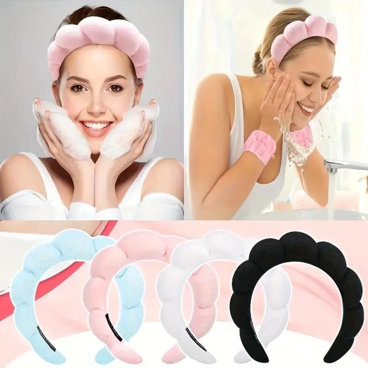 Women’s Hair Accessory Set with Linen Headband Wristbands and Bow Clips