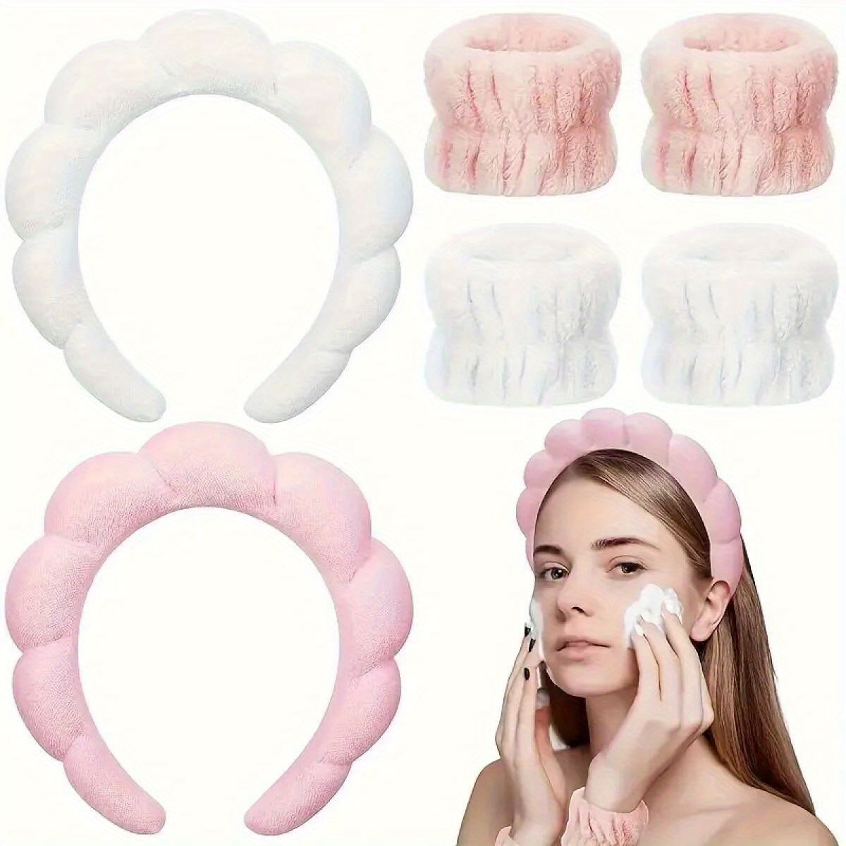 Women’s Hair Accessory Set with Linen Headband Wristbands and Bow Clips