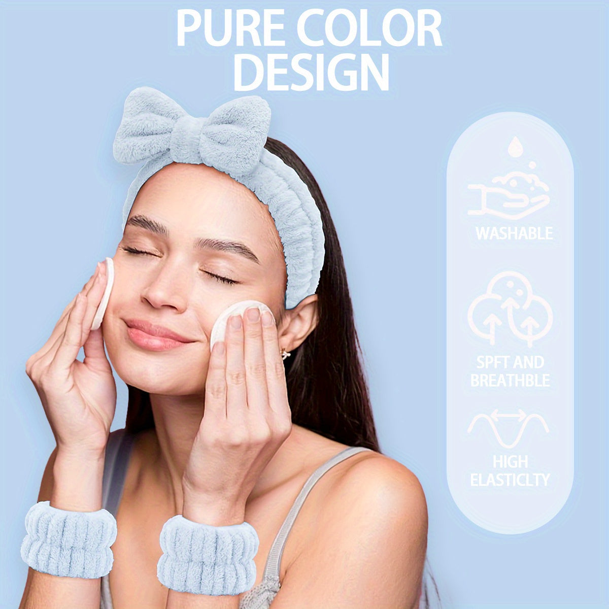 Women’s Hair Accessory Set with Linen Headband Wristbands and Bow Clips