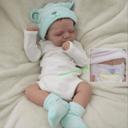18-Inch Reborn Girl Doll with Blue Bear Hat Soft Vinyl Lifelike Sleeping Pose for Children 3+