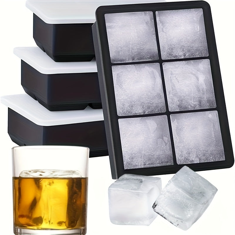Large Silicone Ice Cube Molds 6-Grid Removable Lid Reusable for Whiskey Cocktails
