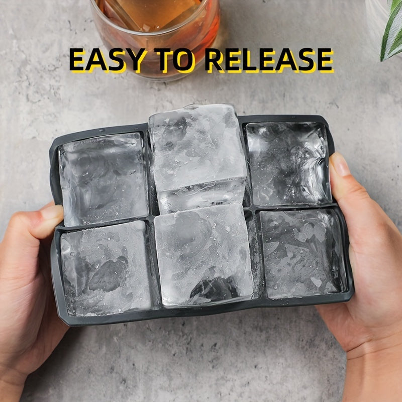 Large Silicone Ice Cube Molds 6-Grid Removable Lid Reusable for Whiskey Cocktails