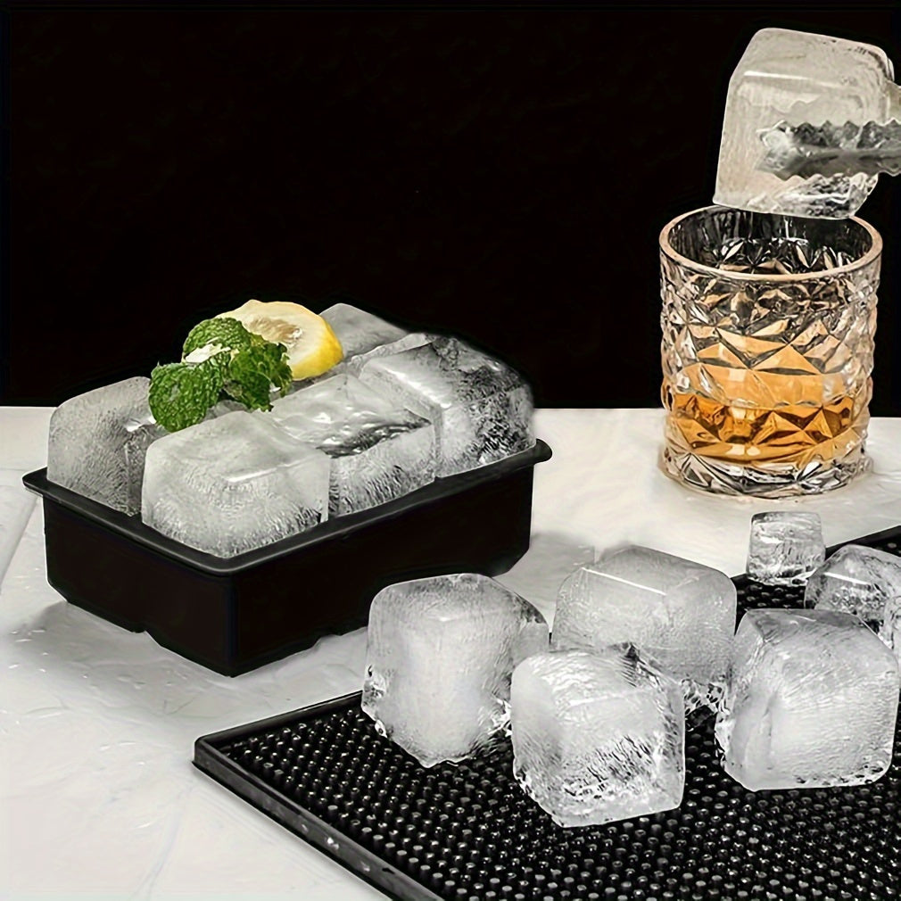 Large Silicone Ice Cube Molds 6-Grid Removable Lid Reusable for Whiskey Cocktails