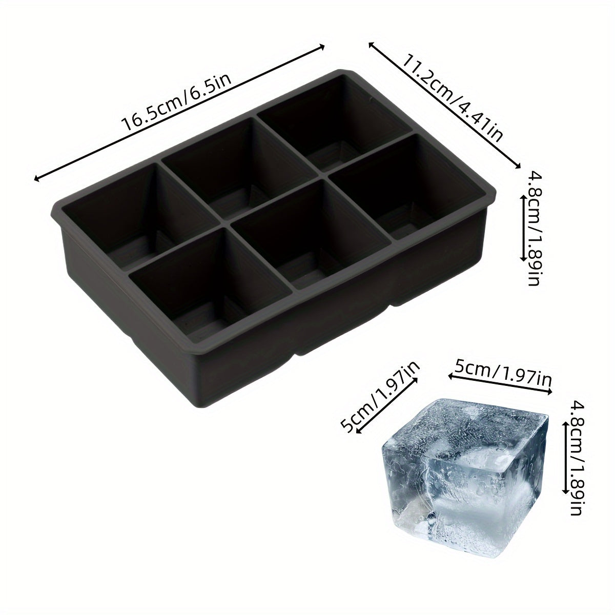 Large Silicone Ice Cube Molds 6-Grid Removable Lid Reusable for Whiskey Cocktails