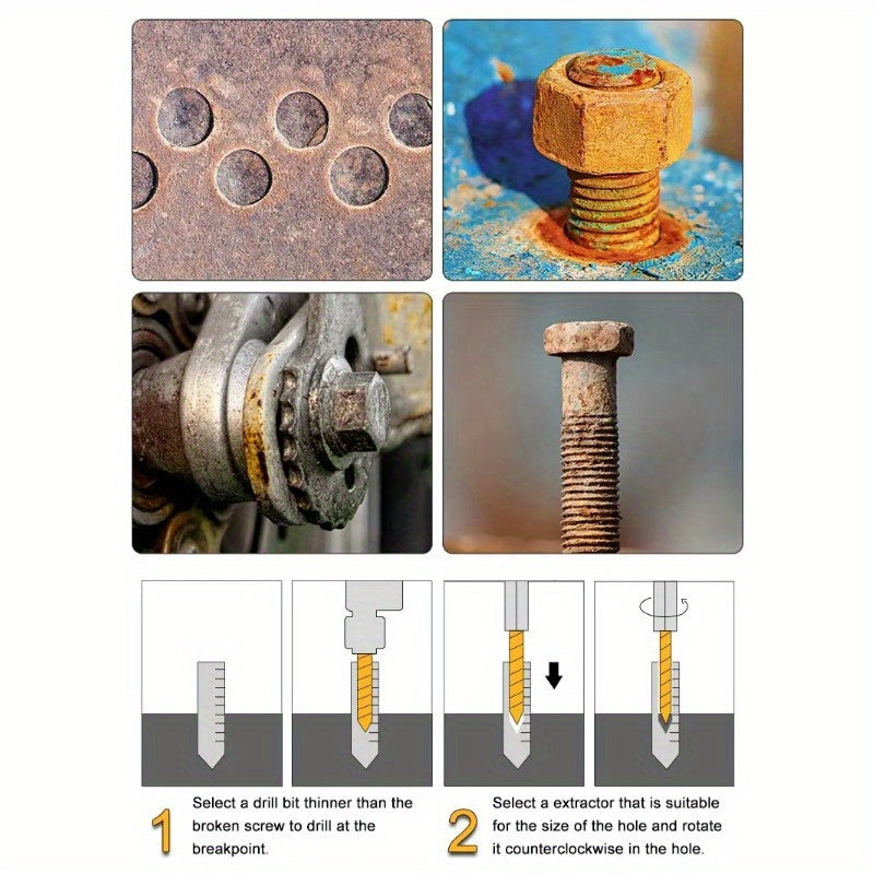 10-Piece High-Strength Steel Screw and Bolt Extractor Set for Damaged Rusted Screws