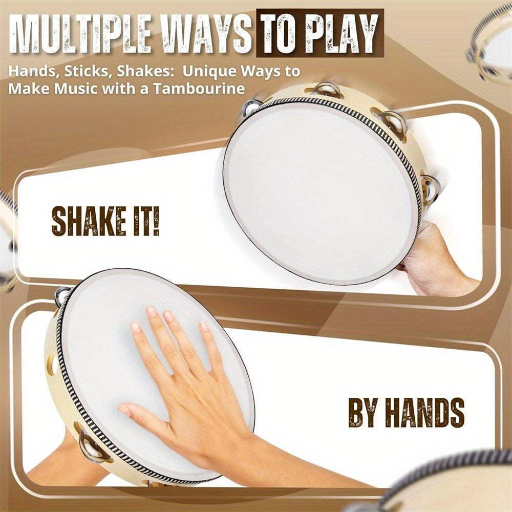 Kids Handheld Tambourine with Metal Bells in Multiple Sizes for Kids Parties and Events