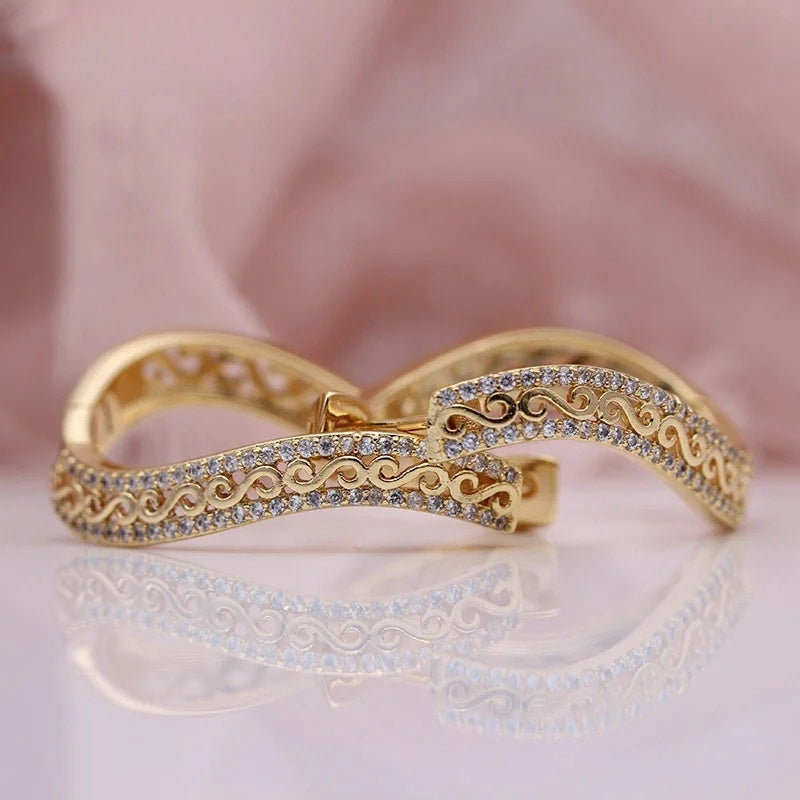 Boho Copper Earrings with Zirconia Inlay Gold Plated for Women Gift