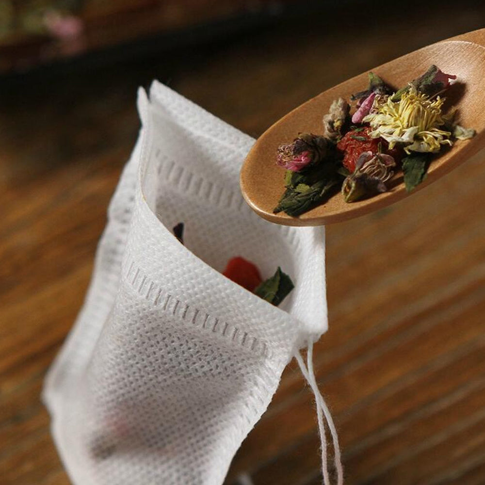 100 Tea Infuser Bags Non-Woven Fabric Drawstring 5x7cm for Loose Leaf Tea Spices