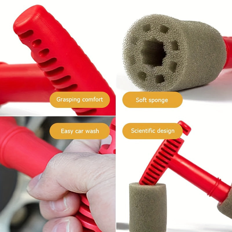 Набор двухчастных щеток для детализации автомобильных колес с красной ручкой для дисков и двигателей