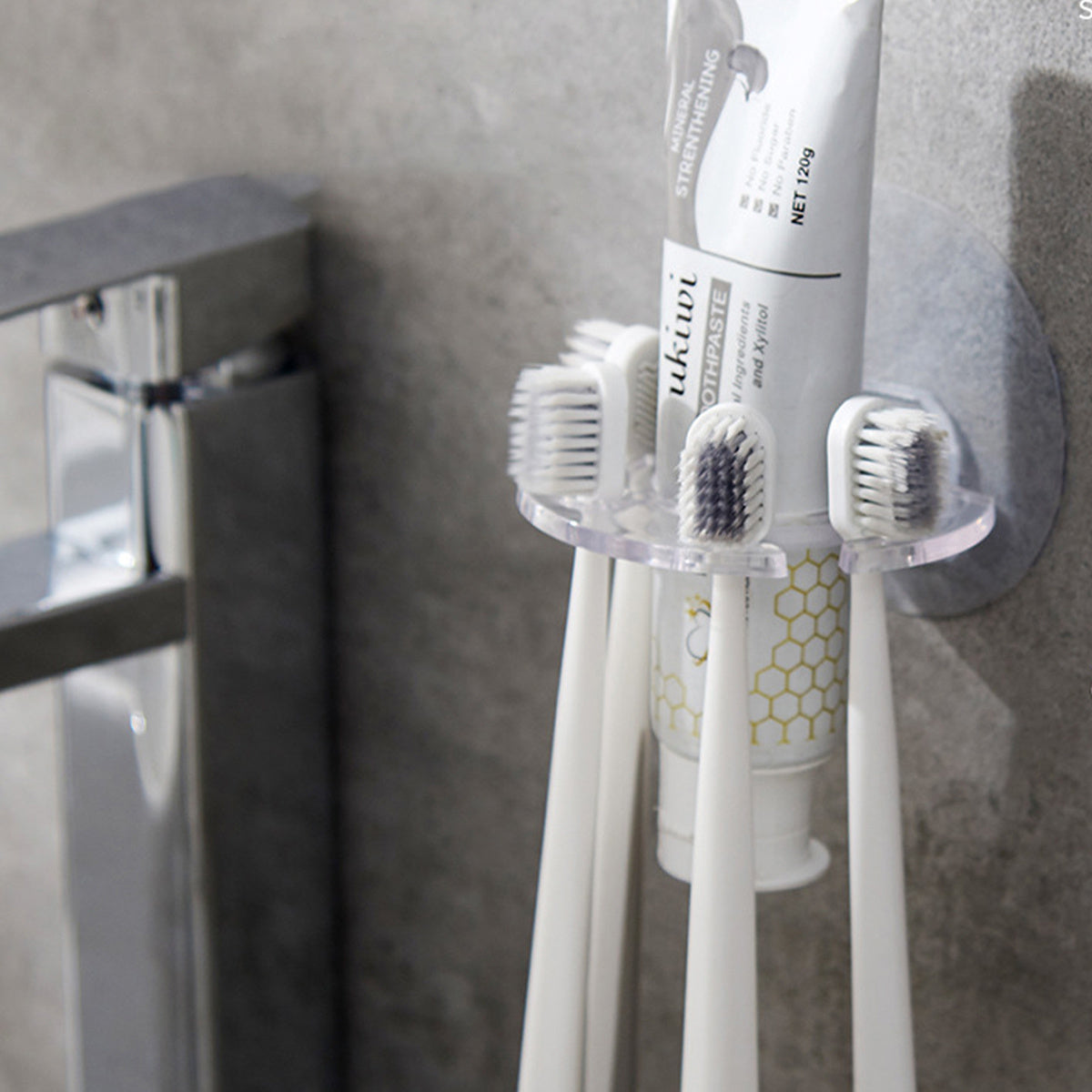 Wall-Mounted Toothbrush and Toothpaste Holder No Drilling Space Saver