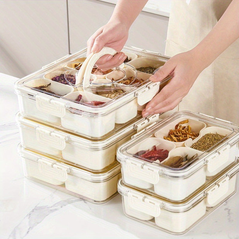 1 шт. Портативная коробка для закусок с 8 отделениями и крышкой, идеально подходит для вечеринок, прозрачный контейнер для конфет, фруктов, орехов и закусок.