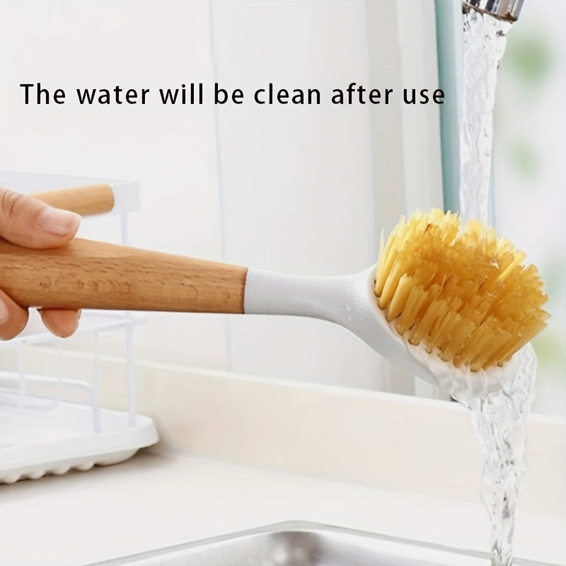 Wooden Long Handle Kitchen Brush Multipurpose Non-Scratch Pot Scrubber for Pots and Pans