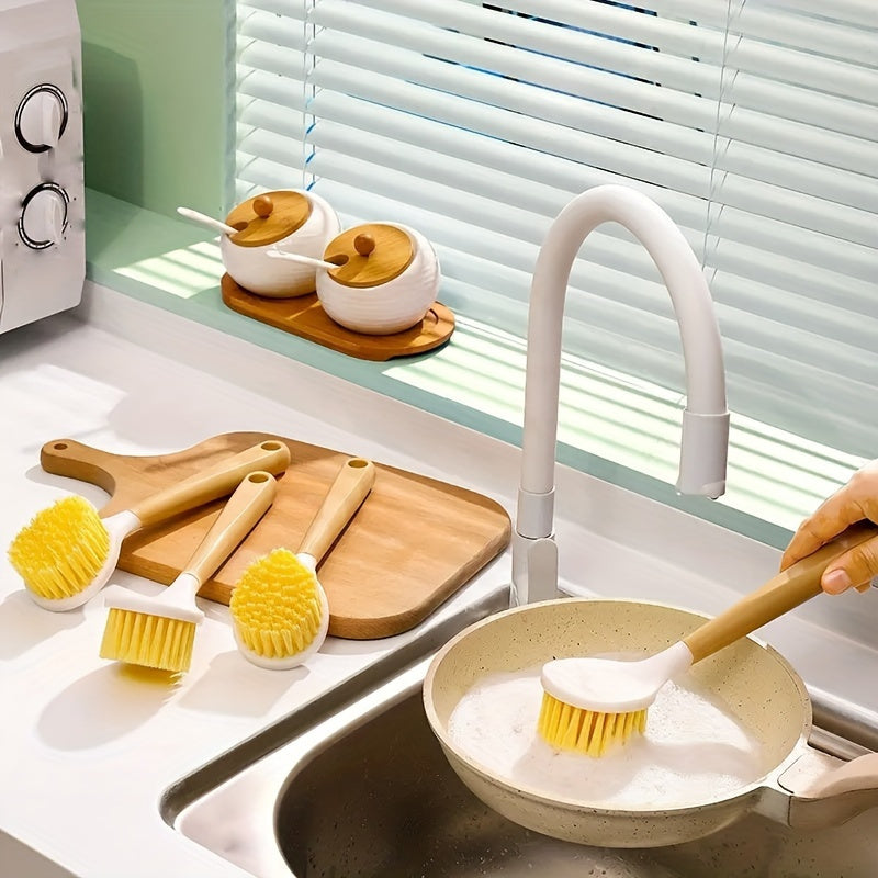 Wooden Long Handle Kitchen Brush Multipurpose Non-Scratch Pot Scrubber for Pots and Pans