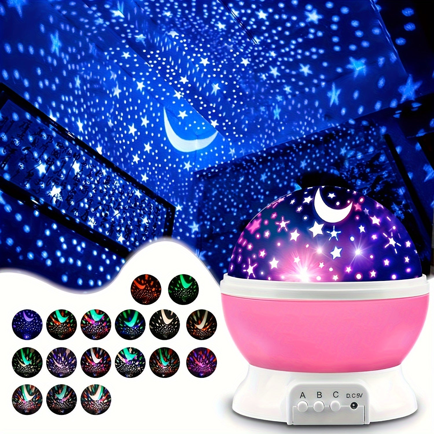 Night Light Projector Lamp 11.94cm Starry Sky with Moon and Stars 360° Rotation 9 Color Options