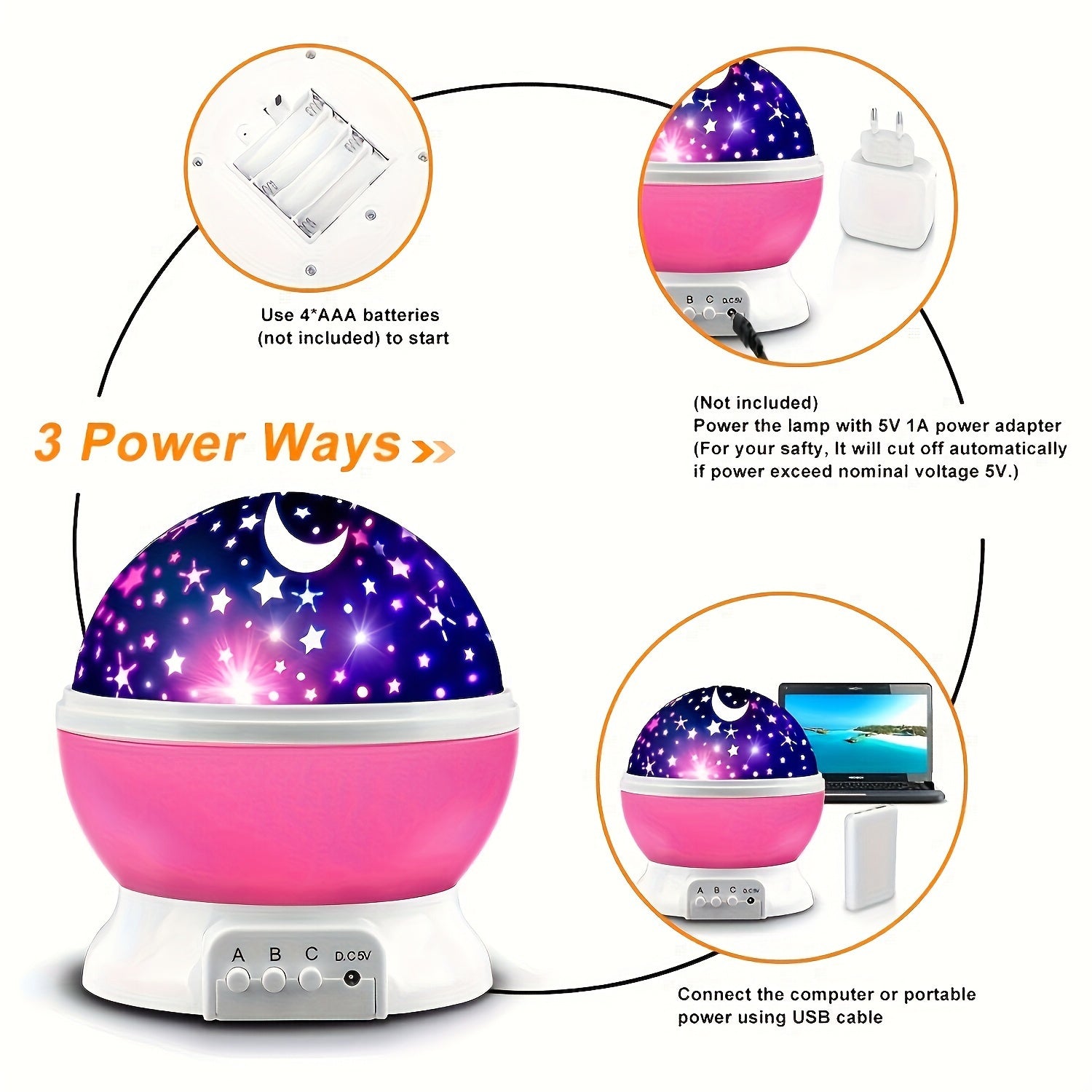 Night Light Projector Lamp 11.94cm Starry Sky with Moon and Stars 360° Rotation 9 Color Options