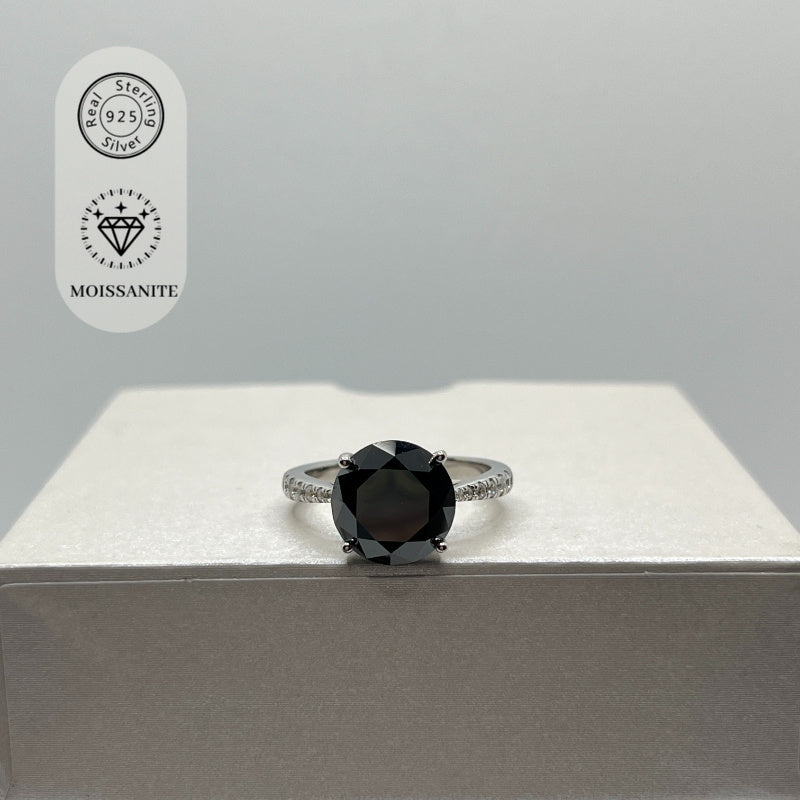 Black Moissanite Engagement Ring 2-5 Ct Round Cut Four-Claw Wedding Jewelry