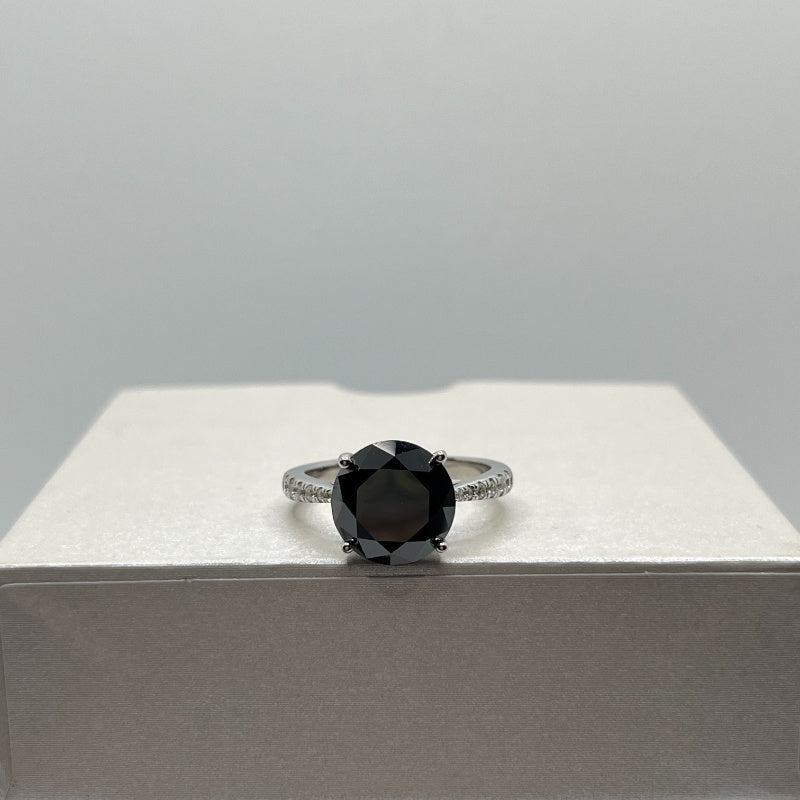 Black Moissanite Engagement Ring 2-5 Ct Round Cut Four-Claw Wedding Jewelry