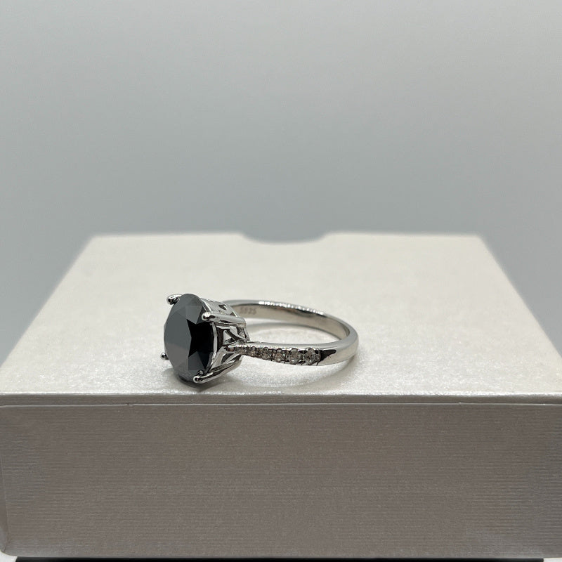 Black Moissanite Engagement Ring 2-5 Ct Round Cut Four-Claw Wedding Jewelry