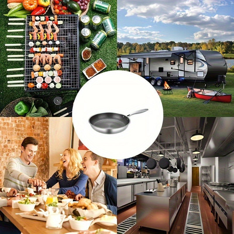 Многофункциональная сковорода из нержавеющей стали - антипригарное покрытие, подходит для газовых и индукционных плит, незаменимый кухонный инструмент.