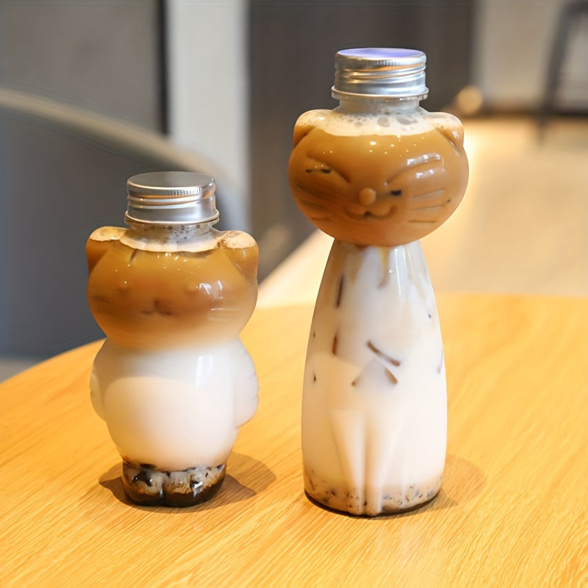 500ml Cartoon Cat Water Bottle for Milk Tea and Juice Durable PET Plastic Gift