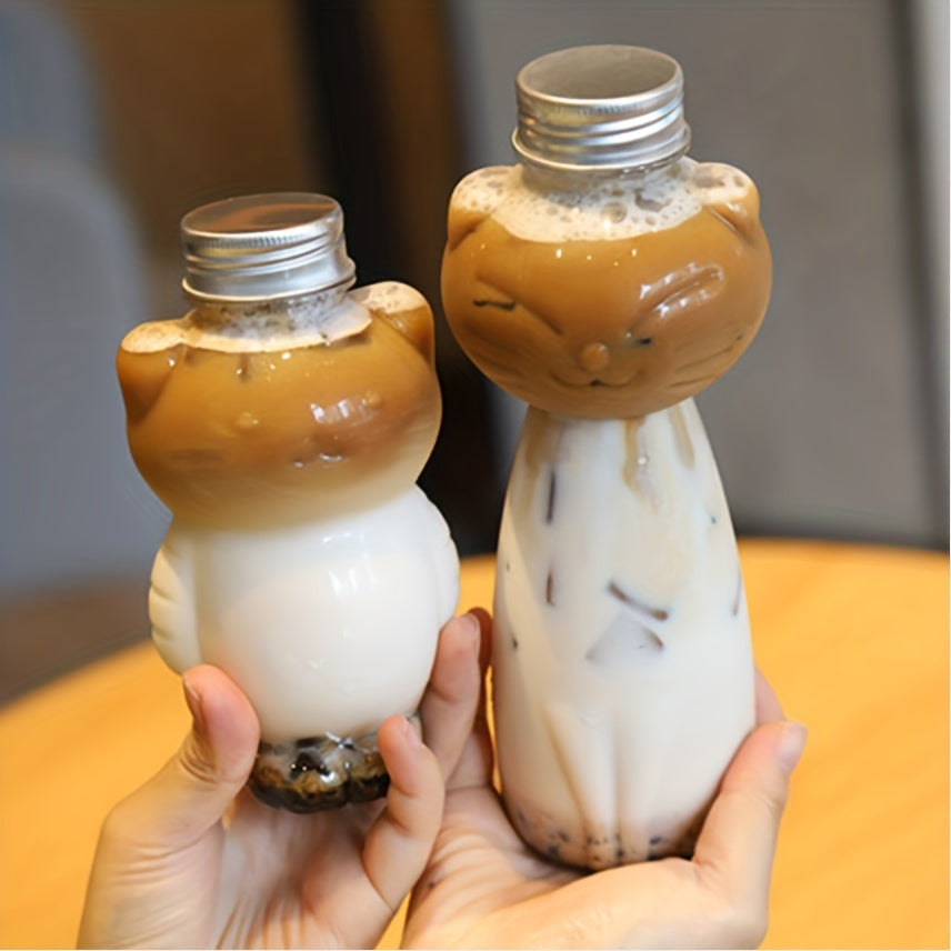 500ml Cartoon Cat Water Bottle for Milk Tea and Juice Durable PET Plastic Gift