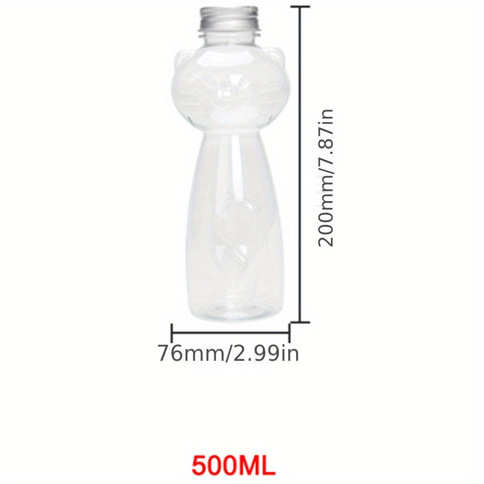 500ml Cartoon Cat Water Bottle for Milk Tea and Juice Durable PET Plastic Gift