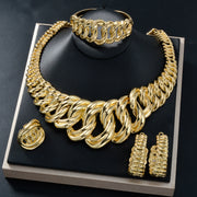 Women's Copper Jewelry Set with Interlocked Circle Choker Earrings Bracelet Ring