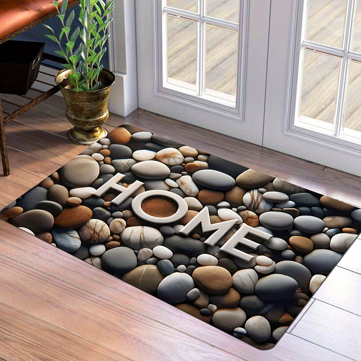 Quick-Dry Pebble Welcome Doormat Indoor Outdoor Anti-Slip Stain-Resistant