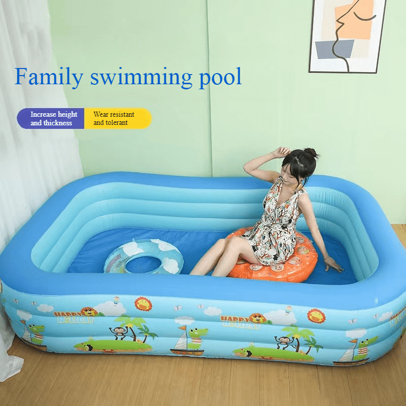 Inflatable Square PVC Pool for Family Outdoor Parties Blue 6M+