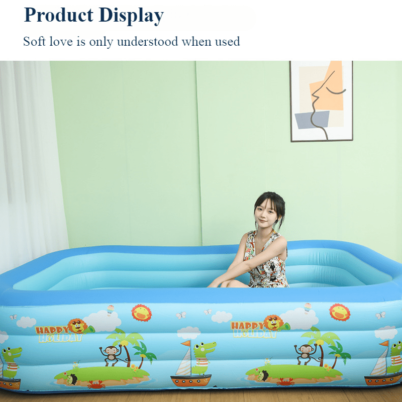 Inflatable Square PVC Pool for Family Outdoor Parties Blue 6M+