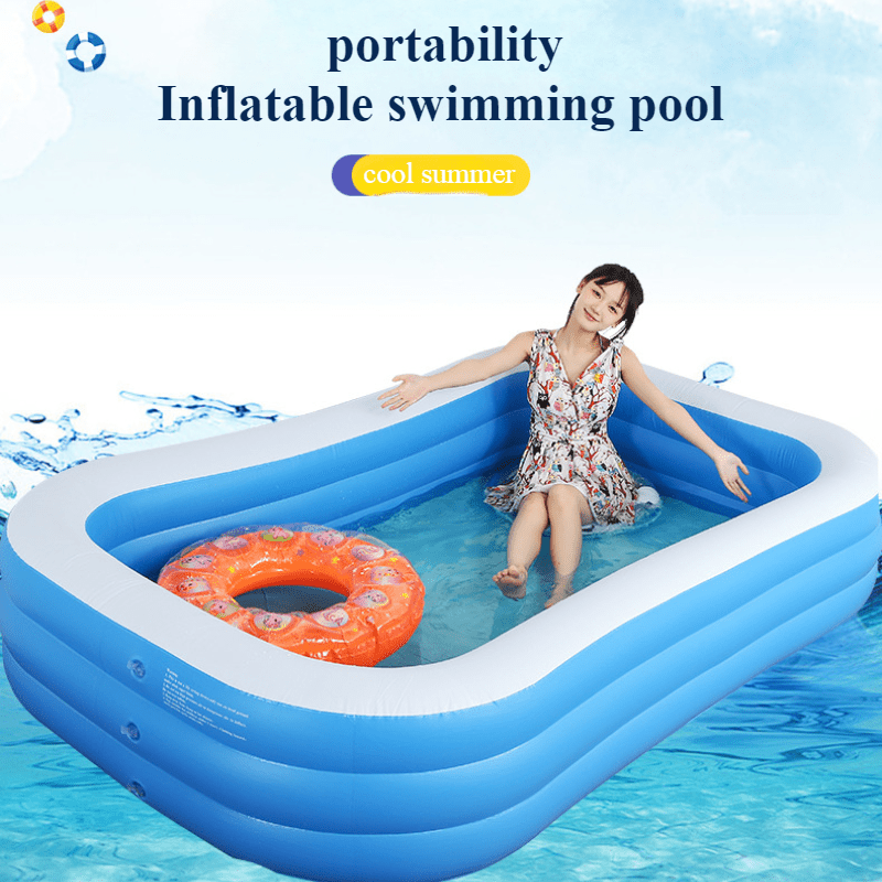 Inflatable Square PVC Pool for Family Outdoor Parties Blue 6M+