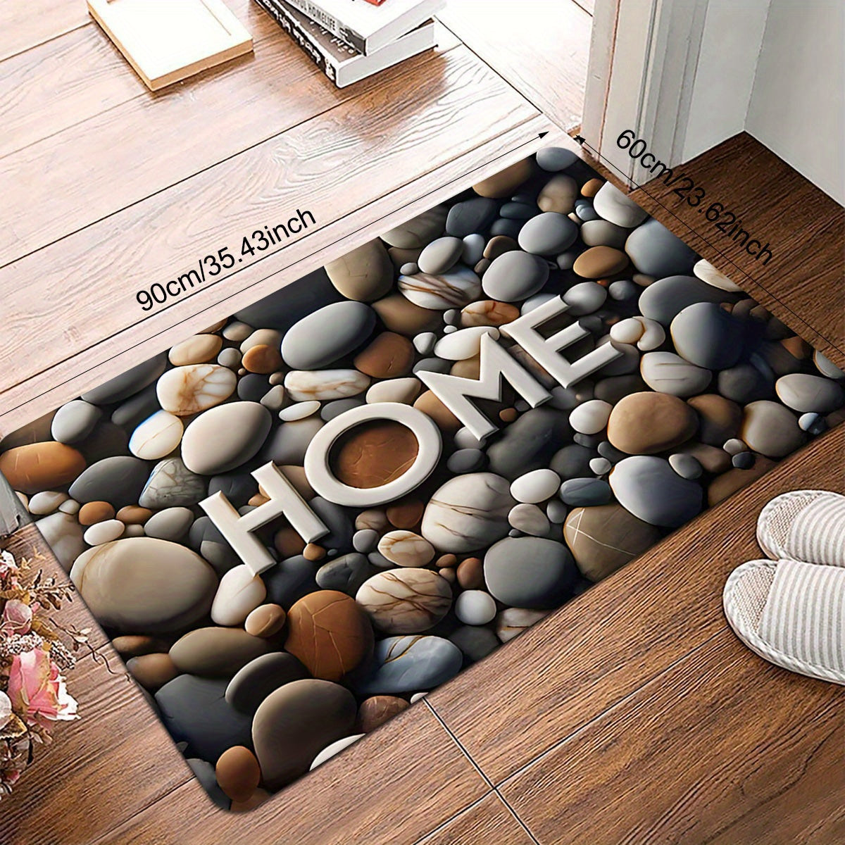 Polyester Doormat Pebble Print bilan, sirpanishga qarshi, ichki kirish qismi uchun, dog'ga chidamli mato