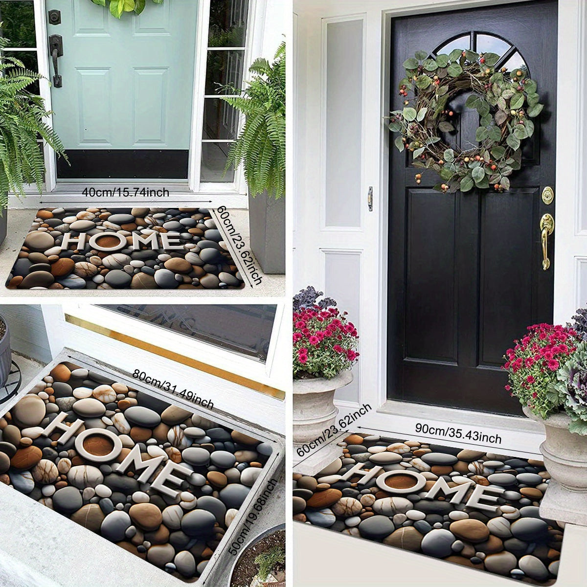 Polyester Doormat Pebble Print bilan, sirpanishga qarshi, ichki kirish qismi uchun, dog'ga chidamli mato