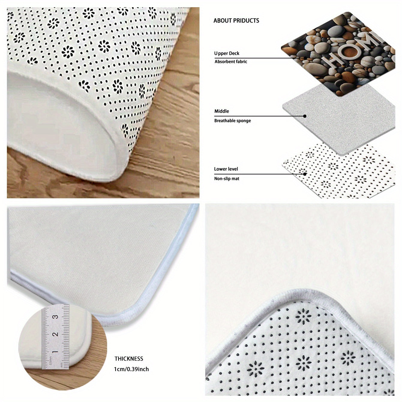 Polyester Doormat Pebble Print bilan, sirpanishga qarshi, ichki kirish qismi uchun, dog'ga chidamli mato