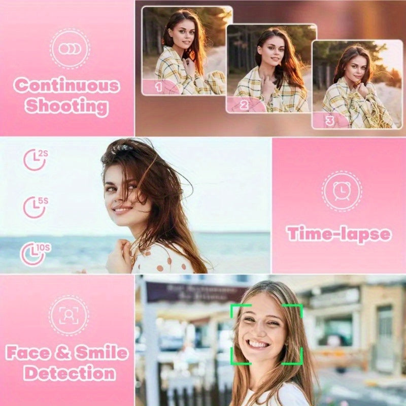 Cámara digital para niños, pantalla LCD de 2.4 pulgadas, lente frontal y trasero HD, portátil para niños y estudiantes